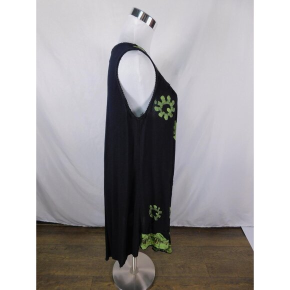 Young USA Black Green Floral Boho Maxi Dress - One Size Sleeveless - Excellent - Picture 8 of 11